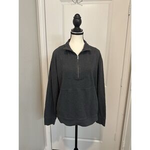 Pact Essential Loopback Terry Quarter Zip Pullover XL Charcoal Organic Cotton